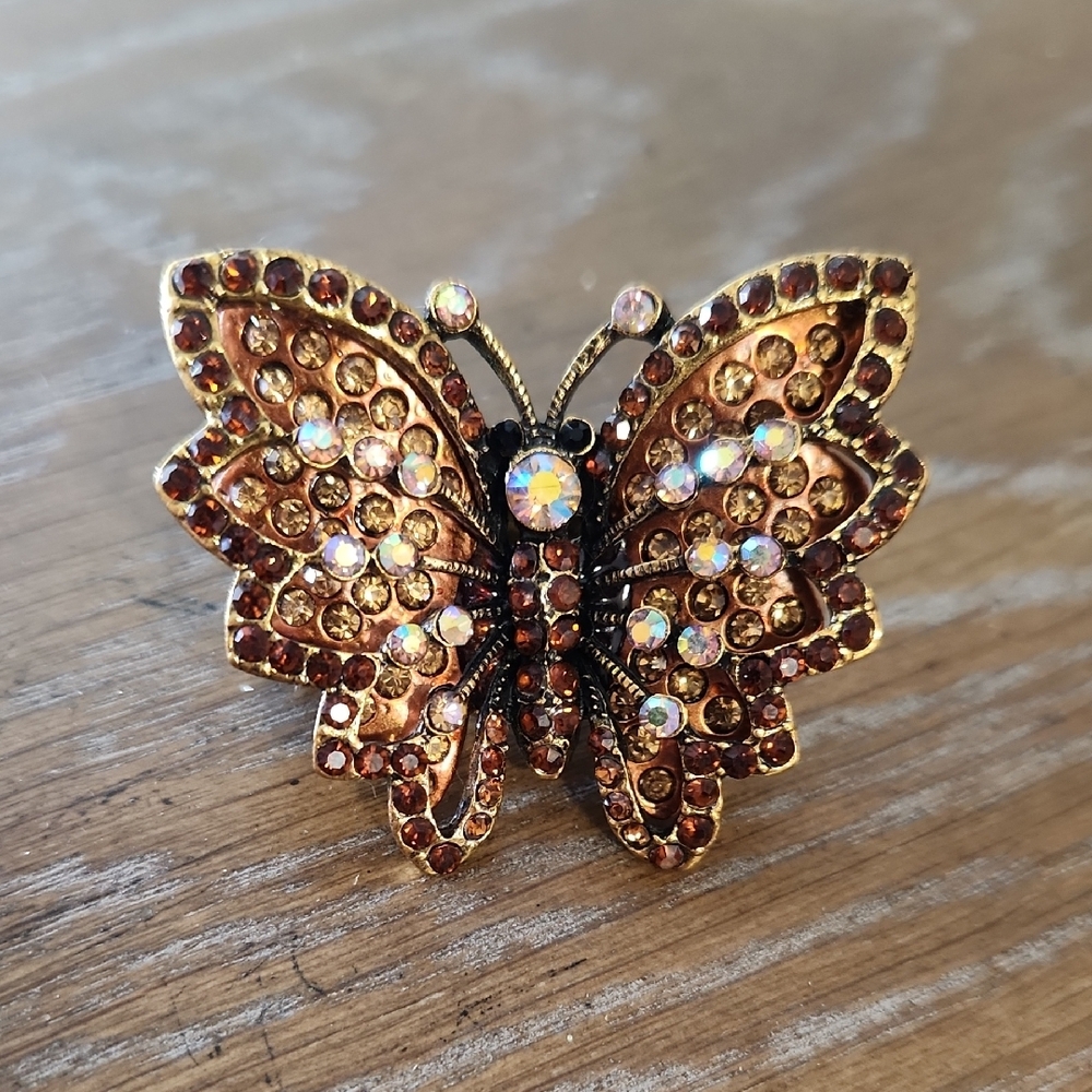 Statement Butterfly Ring with Gold and Brown Crystals